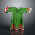Elegant Green Traditional Dress with Pink Embroidery on Cuffs and Hem