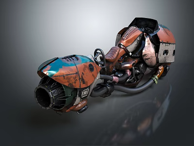 Vintage Industrial Motorcycle Featuring Orange Green Weathered Texture Mechanical Details And Leather Seat 3d model