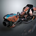 Vintage Industrial Motorcycle Featuring Orange Green Weathered Texture Mechanical Details And Leather Seat