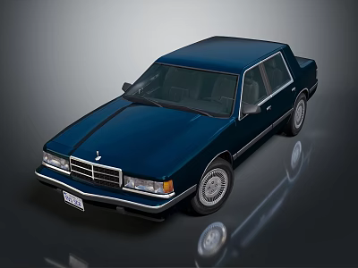 Dark Blue Classic Sedan With Retro Front Grille And Silver Wheels 3d model