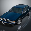 Dark Blue Classic Sedan With Retro Front Grille And Silver Wheels 3d model