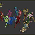 People In Colored Sportswear Playing Sports Jumping Running Reaching On Gray Background With Reflective Floor