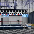 Modern Office Reception Desk Interior With Green Light Strips And Gray Doors