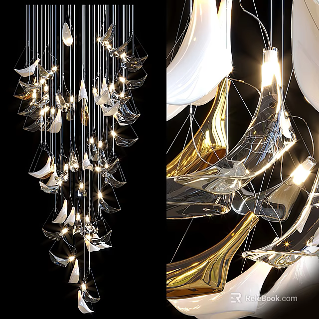Elegant Modern Chandelier With Metallic Curved Design And Artistic Illumination 3d model 
