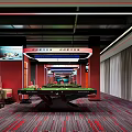 Spacious Modern Billiard Room Interior With Green Table Comfortable Seats And Ceiling Lighting
