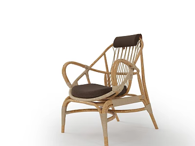 Elegant Natural Rattan Leisure Armchair With Soft Dark Seat Cushion And Cozy Head Rest 3d model