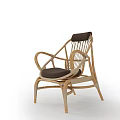 Elegant Natural Rattan Leisure Armchair With Soft Dark Seat Cushion And Cozy Head Rest