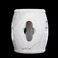 White Marble Drum Shaped Stool With Hollow Design And Carved Patterns 3d model