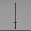 Medieval Weapon Sword With Silver Blade Green Hilt And Golden Guard