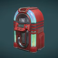 Red Retro Jukebox Speaker With Neon Lights And Vintage Control Panel Design