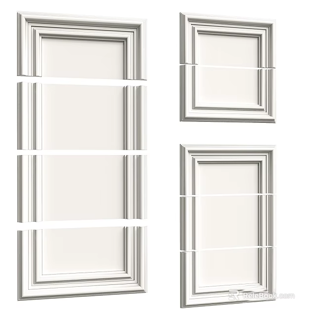 Collection Of White Picture Frames With Various Classic Molding Designs 3d model 