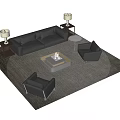 Modern Black Leather Sofa and Coffee Table Set with Armchairs Side Tables and Gray Rug