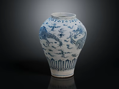 Traditional Chinese Home Decor Vase With Blue White Dragon Pattern And Classic Design 3d model
