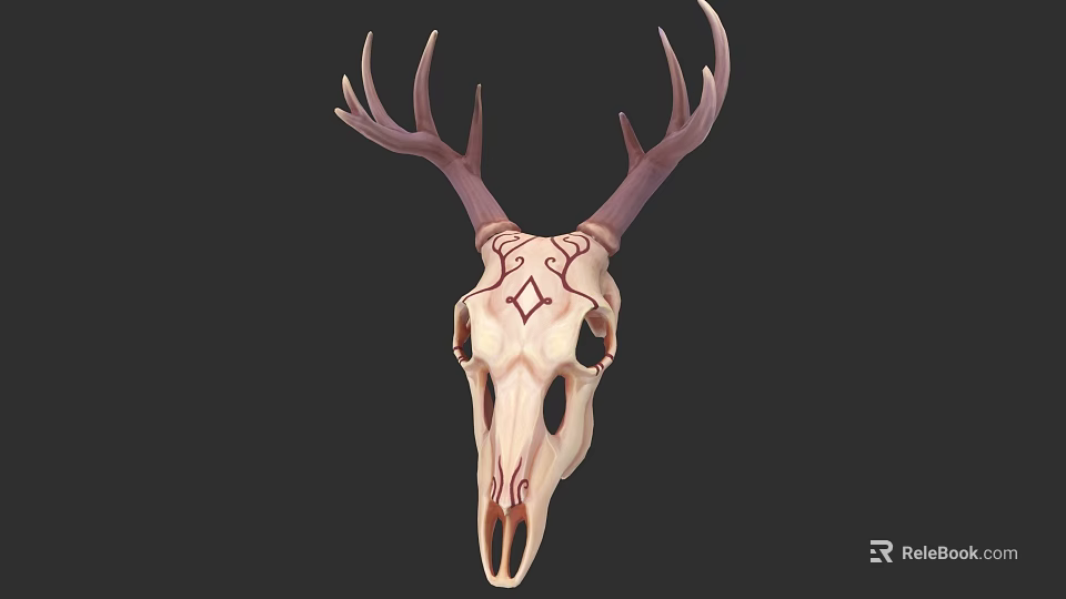Detailed Deer Skull Sculpture with Intricate Carving and Decorative Artistic Design 3d model 