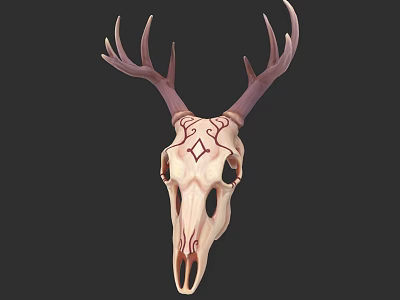 Detailed Deer Skull Sculpture with Intricate Carving and Decorative Artistic Design 3d model