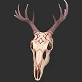Detailed Deer Skull Sculpture with Intricate Carving and Decorative Artistic Design