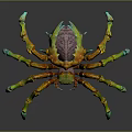 Colorful 3D Rendered Fantasy Spider Character With Orange Legs Green Claws And Purple Body