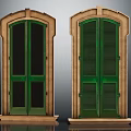Green Casement Windows With Wooden Frames Glass Panels And Shutter Design