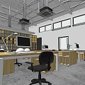 Modern Public Office Space Interior With Desks Computers Bookshelves Office Chairs And Windows