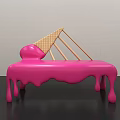 Pink Public Chair With Melting Ice Cream Design Waffle Cone Backrest And Dripping Effect
