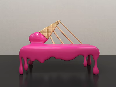 Pink Public Chair With Melting Ice Cream Design Waffle Cone Backrest And Dripping Effect 3d model
