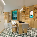 Modern Beauty Salon Interior With Wooden Decor Turquoise Wall Mirrors And Counter Stools