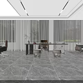 Modern Office Interior Design With Marble Floor Large Windows Desk And Sofa 3d model