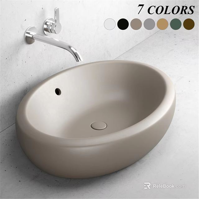 Modern Beige Oval Countertop Wash Basin With Silver Faucet And Multiple Color Options 3d model 