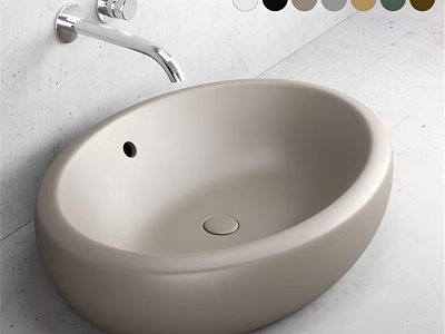 Modern Beige Oval Countertop Wash Basin With Silver Faucet And Multiple Color Options 3d model