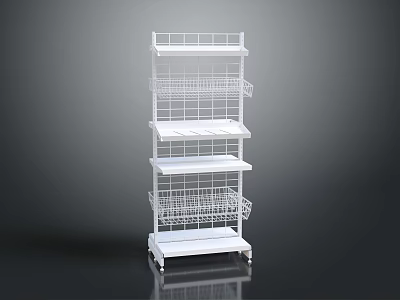 White Multi Tier Storage Rack With Wire Baskets And Flat Shelves 3d model
