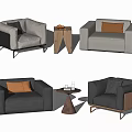 Modern Casual Sofa Set With Single Armchairs Wooden Coffee Table And Decorative Pillows