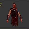3D Model of Humanoid Warrior Character With Ancient Armor Red Robe and Blue Shoulder Guards