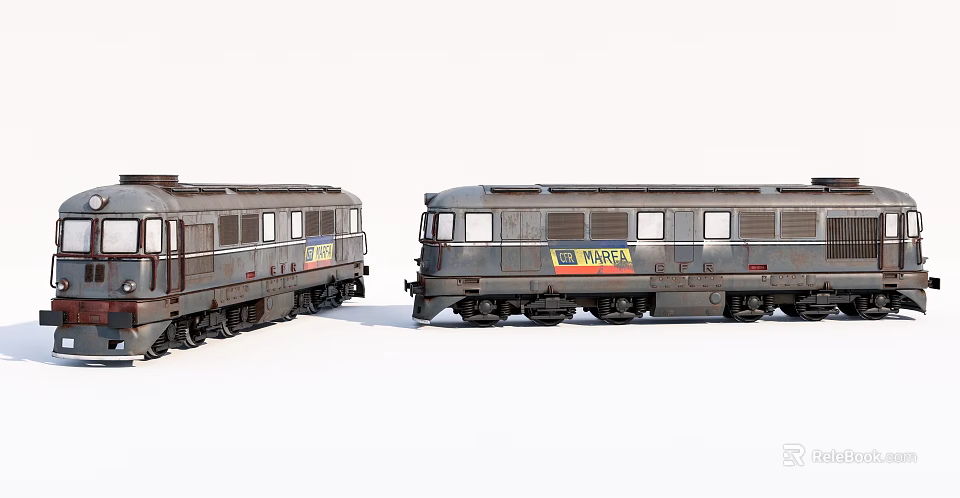 Old Vintage Train Carriages With Yellow TARGA Logo And Worn Exterior 3d model 