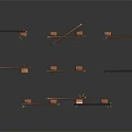 Multiple Brown Wooden Scene Components With Furniture Supports And Metal Connectors
