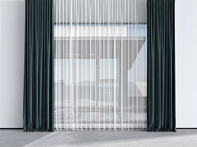 Modern Dark Curtains With White Sheer Panels For Window Interior Decor 3d model