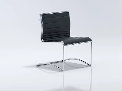 Modern Leisure Chair With Black Striped Backrest And Silver Metal Frame 3d model