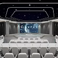 Quantum Laboratory Interior With Starry Ceiling Large Screen Control Desks And Modern Seats 3d model