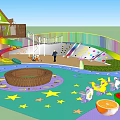 Colorful Children's Play Area With Rainbow Slide Star Patterns And Fruit Shaped Decorations
