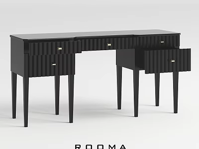 Black Modern Dining Table With Ribbed Drawers And Sleek Wooden Legs 3d model