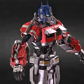 Detailed Mechanical Robot Character With Blue Helmet Red Silver Armor And Chest Logo
