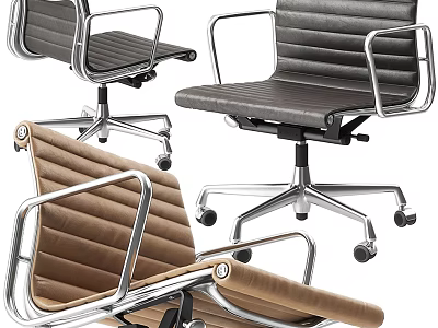 Contemporary Office Chair With Leather Upholstery Striped Backrest Metal Frame And Wheels 3d model