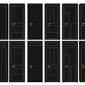 Multiple Black Hinged Doors With Various Panel Patterns For Home Interior Design 3d model