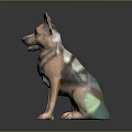 Realistic German Shepherd Sculpture in Sitting Posture with Black Surface Reflection 3d model