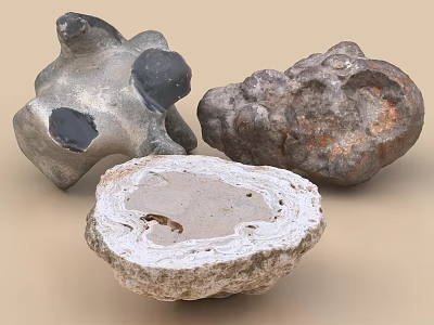 Natural Stone and Wood with Irregular Black Spots Rough Surfaces and Cut Inner Texture 3d model