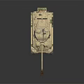 Detailed Tan Military Tank Model With Turret Antennas Gun Barrel Tracks On Dark Metallic Surface