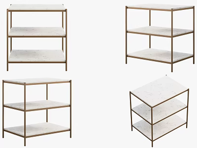 Modern Minimalist Bedside Tables With Brass Frame And White Marble Shelves 3d model