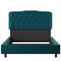 Teal Double Bed With Button Tufted Upholstered Headboard And Modern Frame 3d model