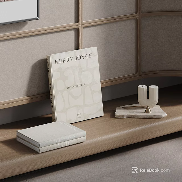Kerry Joyce Interiors Book On Wooden Surface With Decorative Candle Holder And Light Cabinet 3d model 