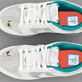 Stylish White Casual Sneakers With Teal Tongue Gray Swoosh Colorful Graphics And Translucent Sole