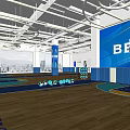 Modern Basketball Gym Interior Design With Wooden Floor Blue Yellow Walls Dumbbells And City View